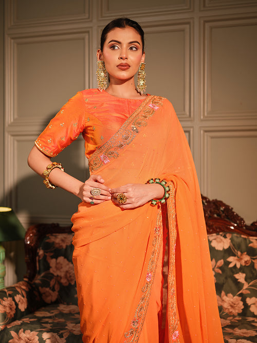 Saree - Georgette Blouse - Silk