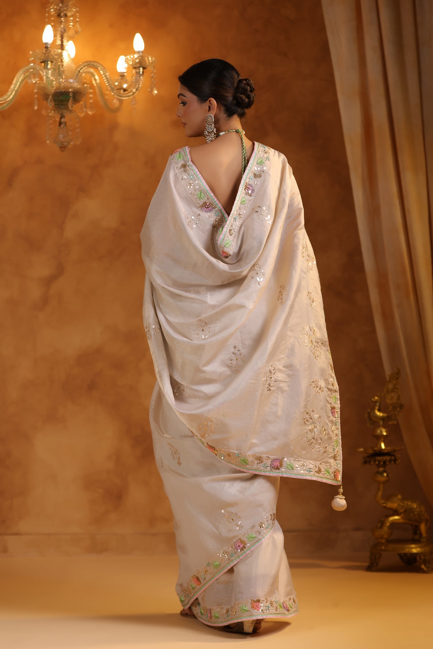 Champagne Bliss Katan Tissue Silk Saree Set