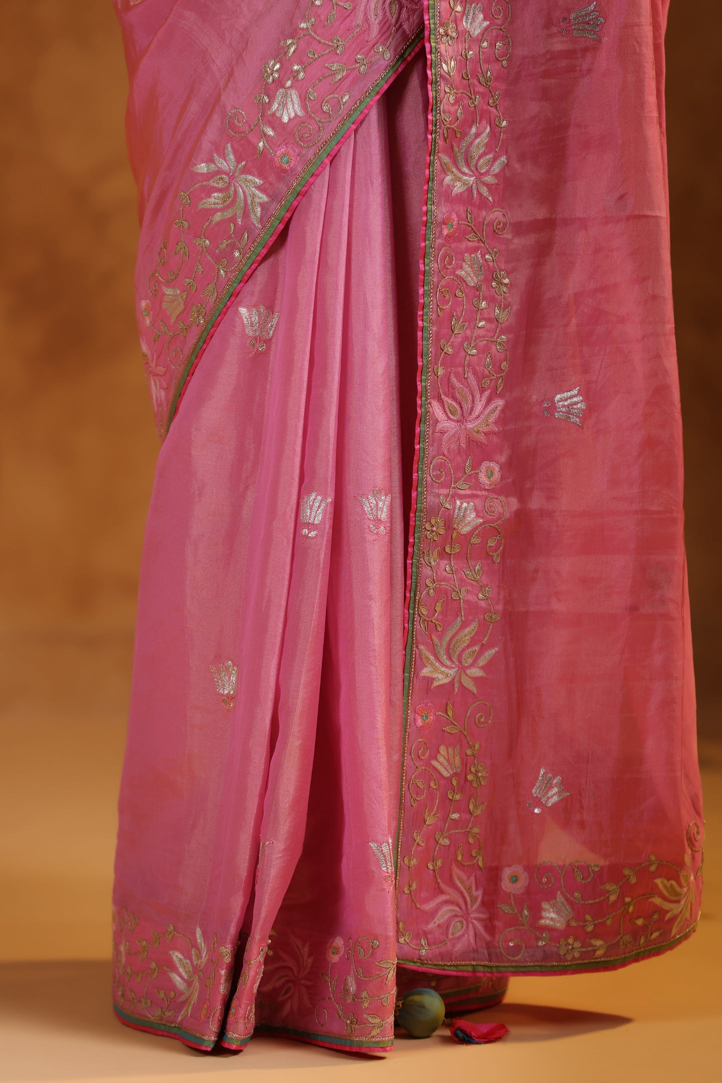 Flamingo Pink Katan Silk Tissue Saree