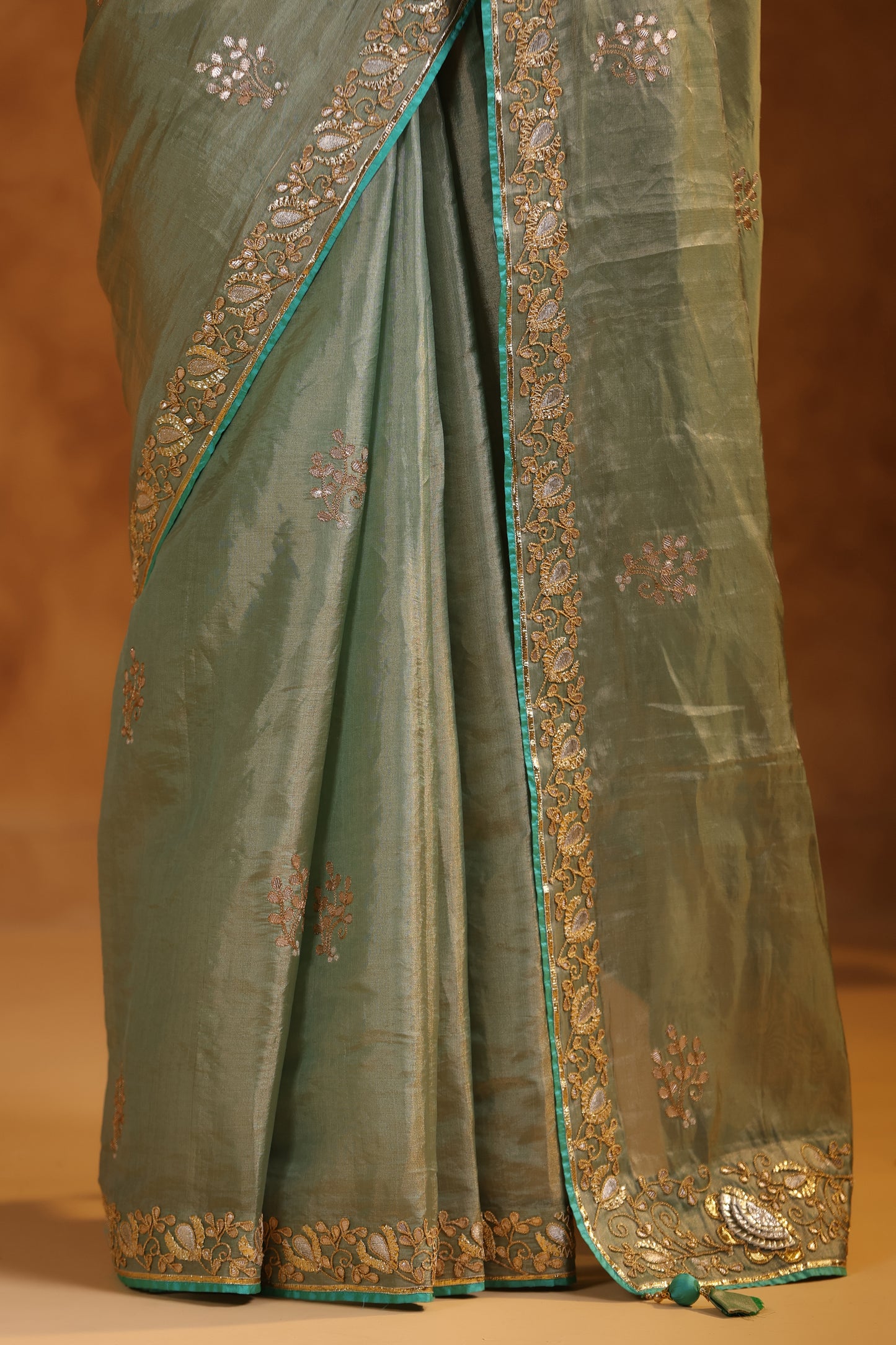 Aqua Katan Silk Tissue Saree Set