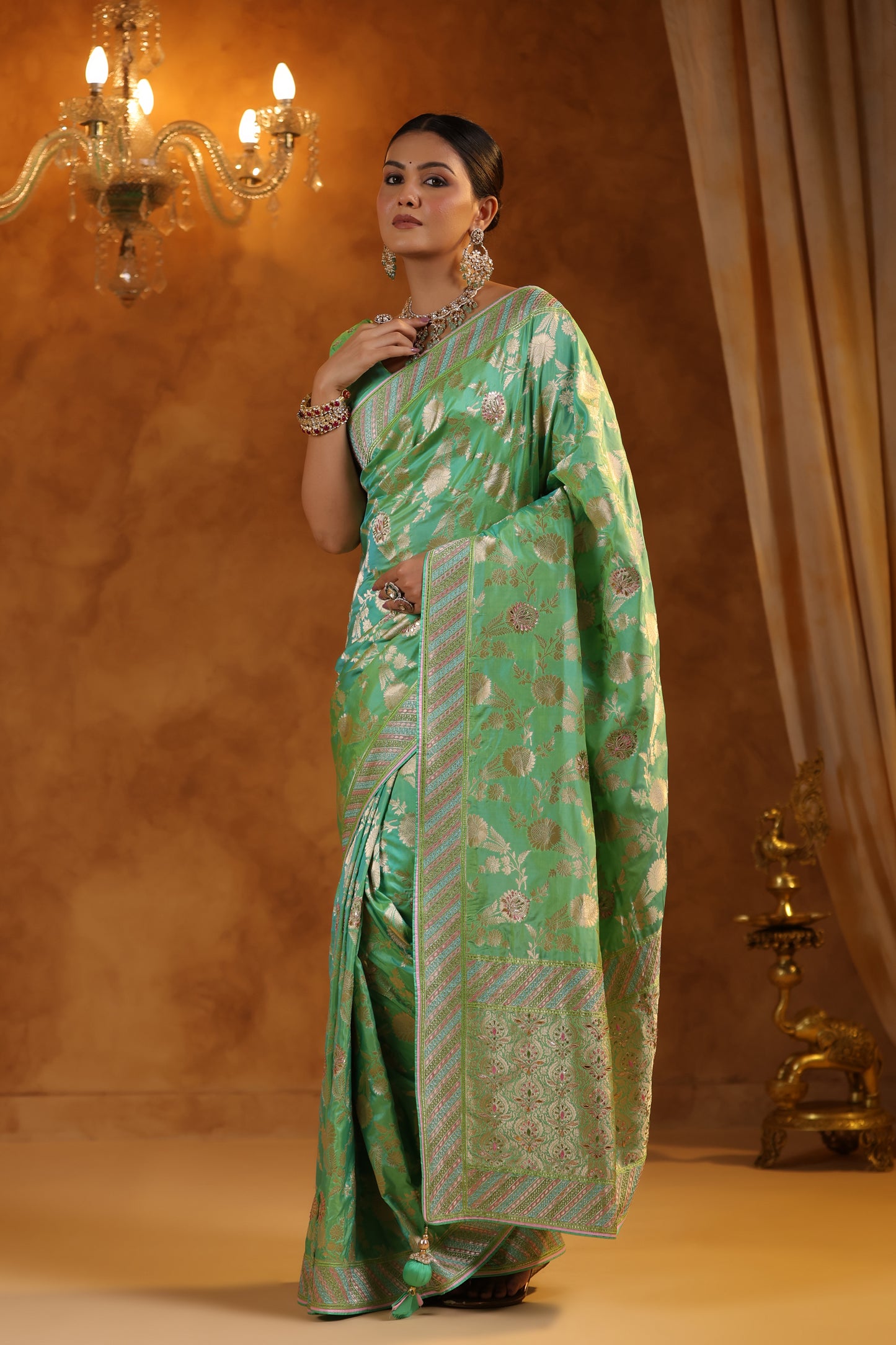 Banarsi Green Silk Saree Set