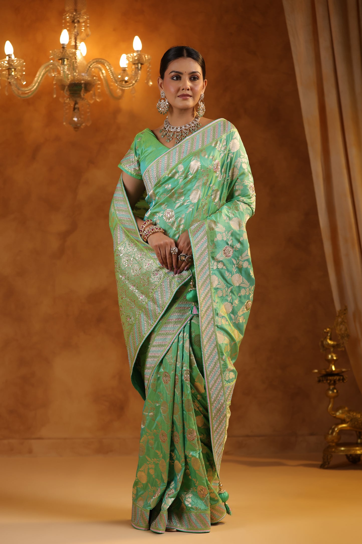 Banarsi Green Silk Saree Set