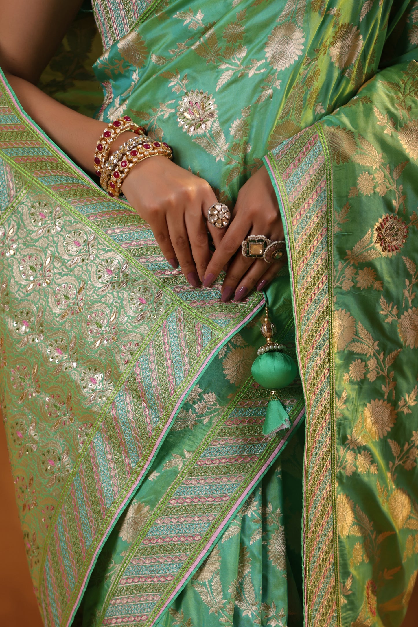 Banarsi Green Silk Saree Set