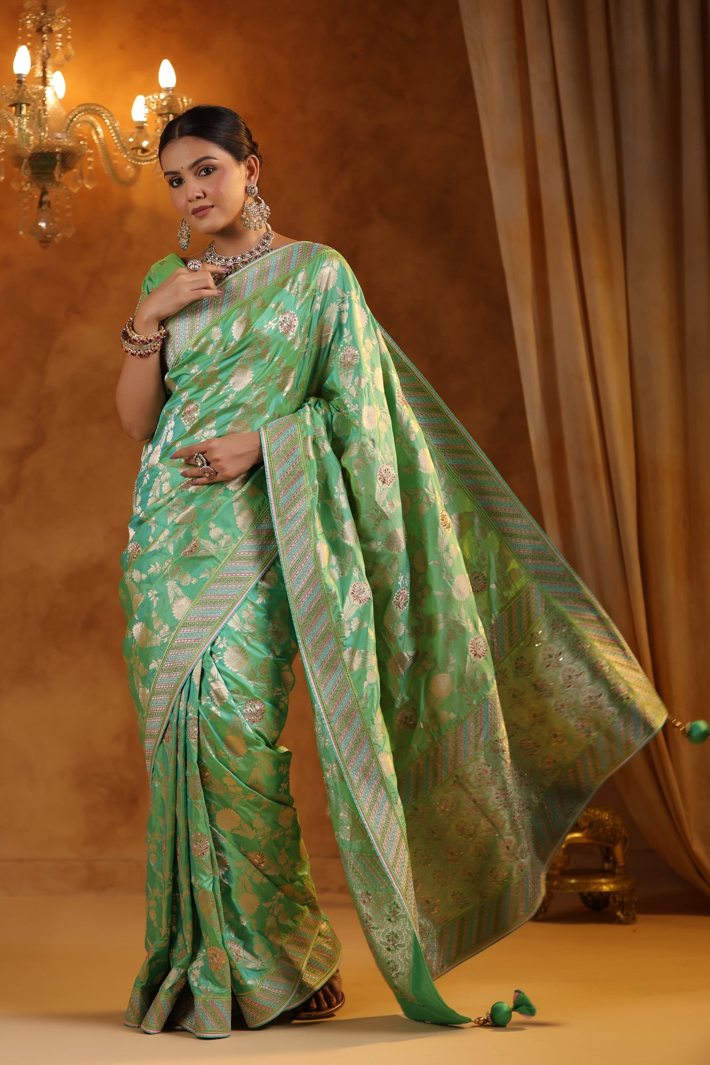 Banarsi Green Silk Saree Set