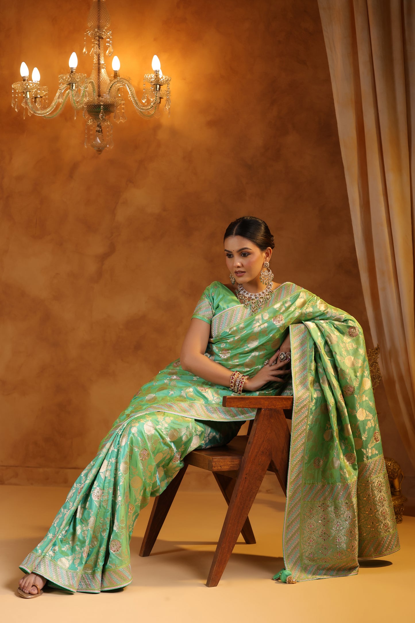 Banarsi Green Silk Saree Set