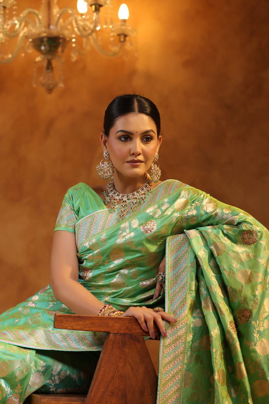 Banarsi Green Silk Saree Set