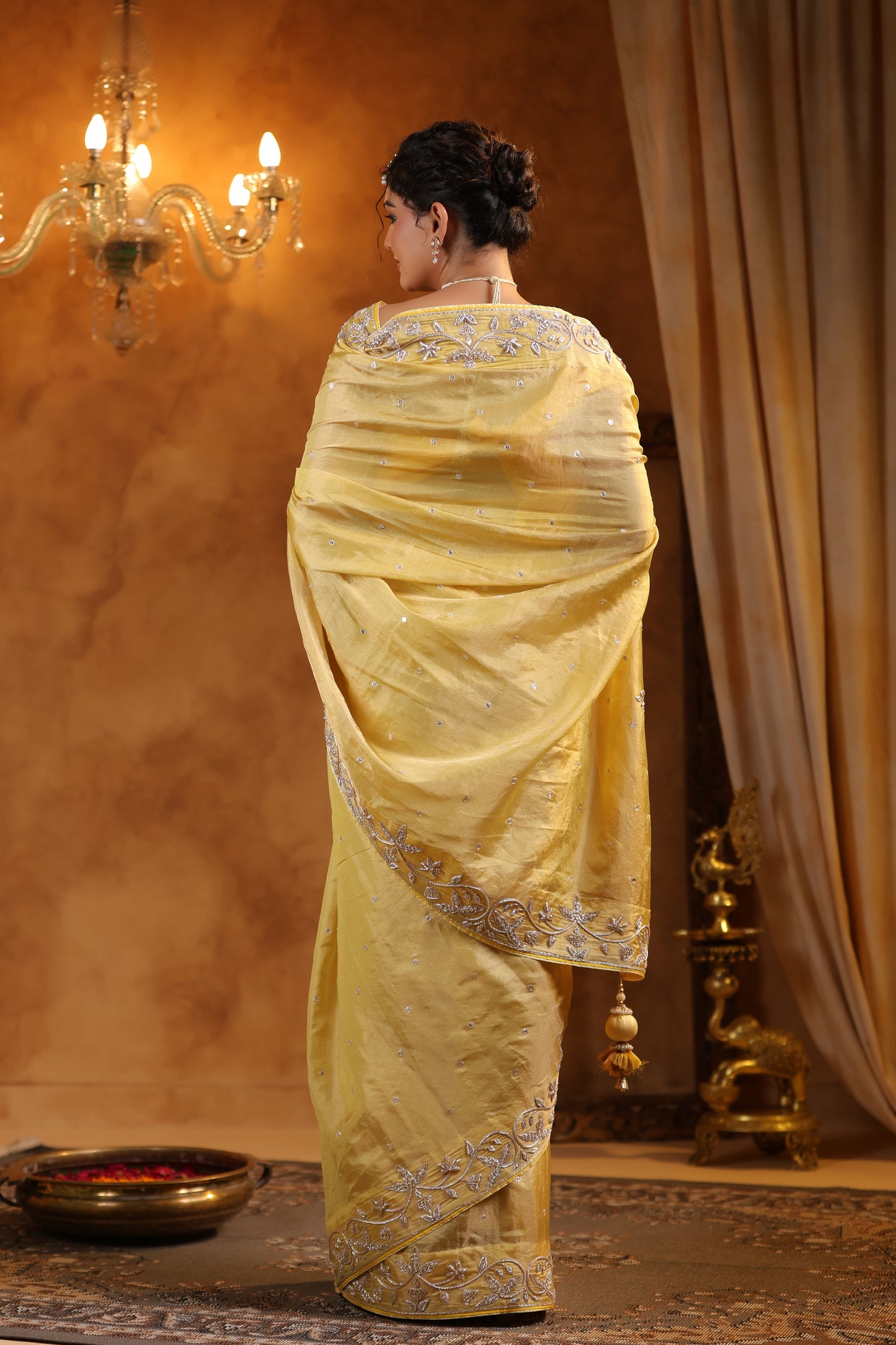 Yellow Katan Silk Tissue Saree