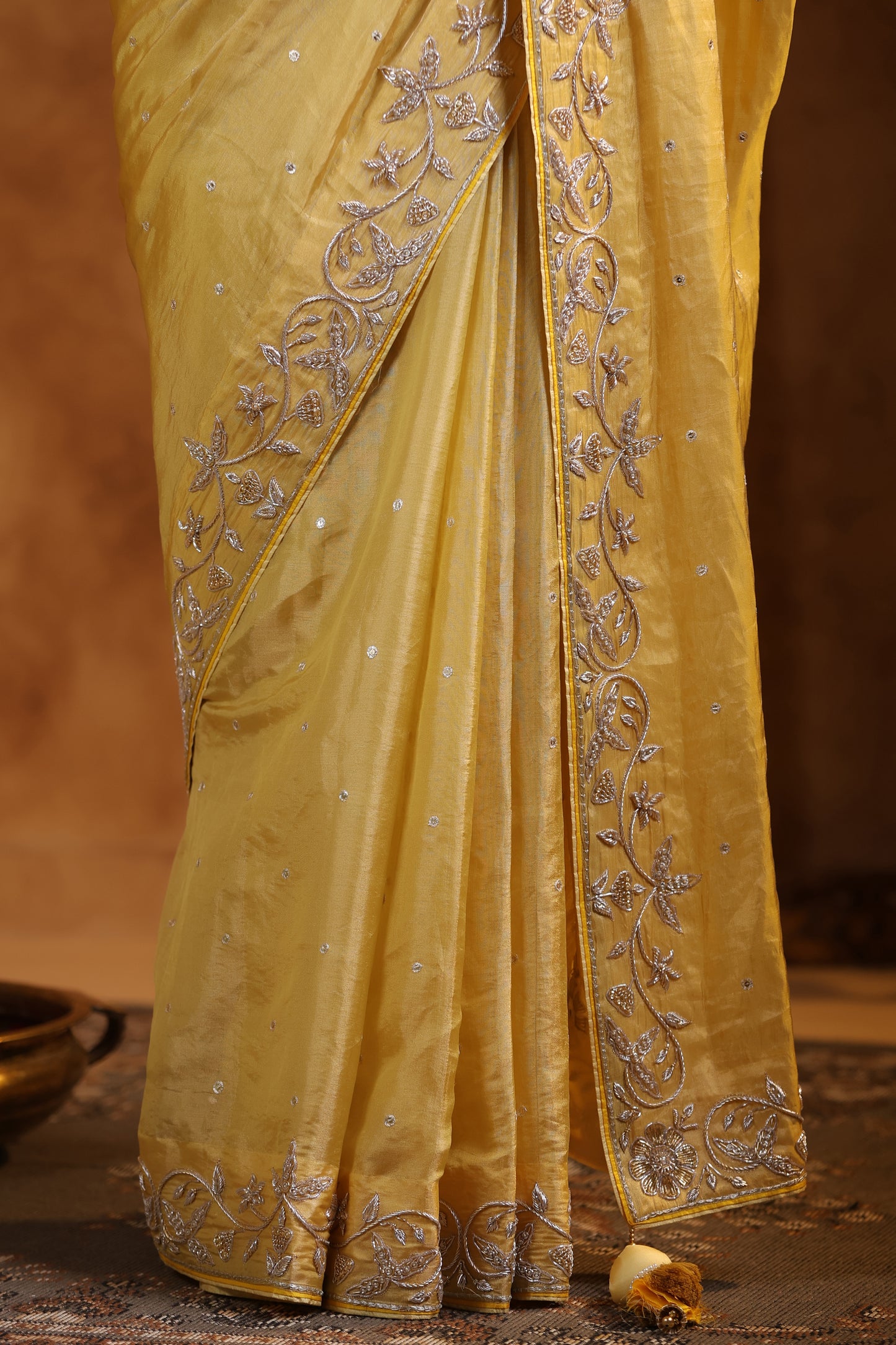 Yellow Katan Silk Tissue Saree