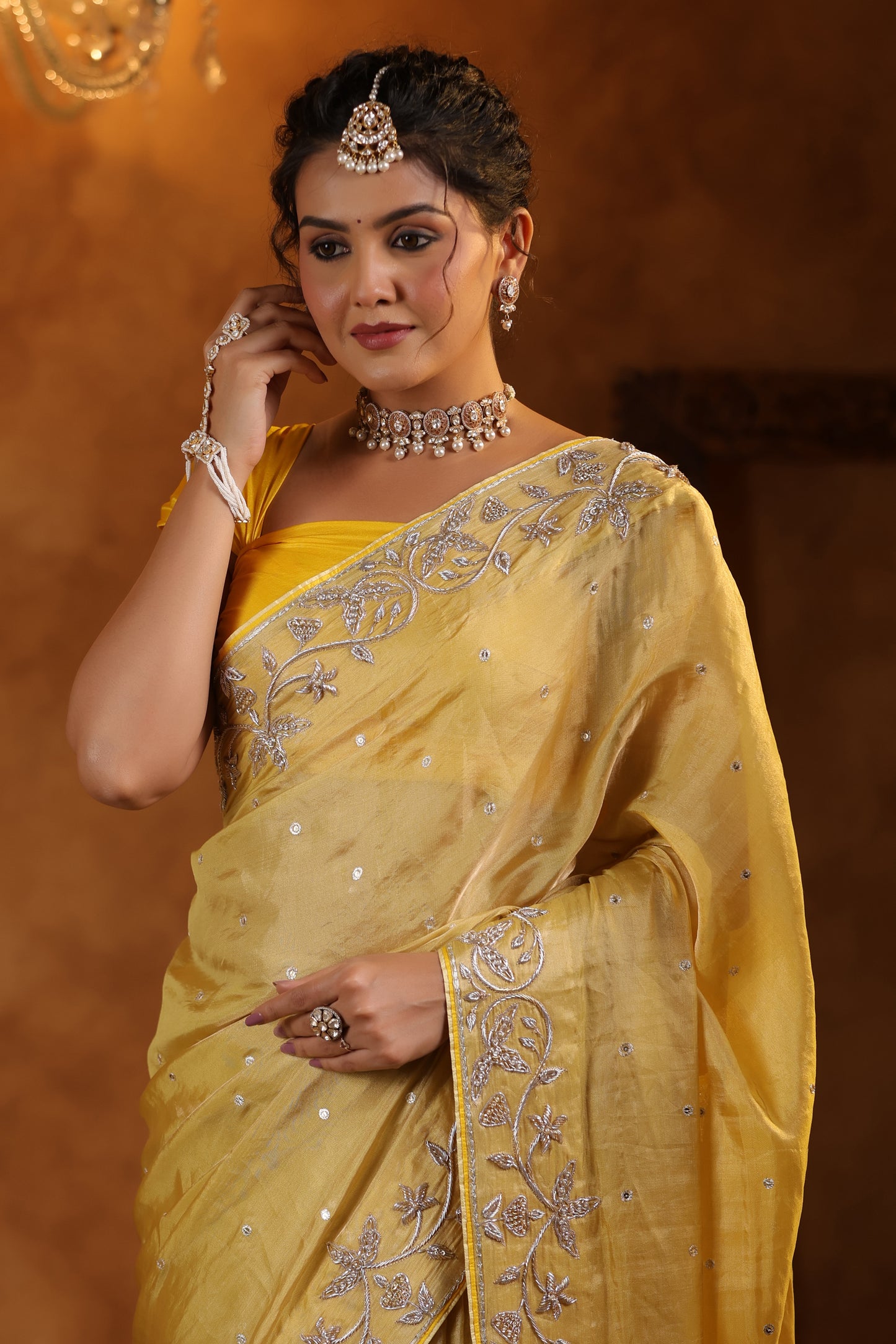 Yellow Katan Silk Tissue Saree