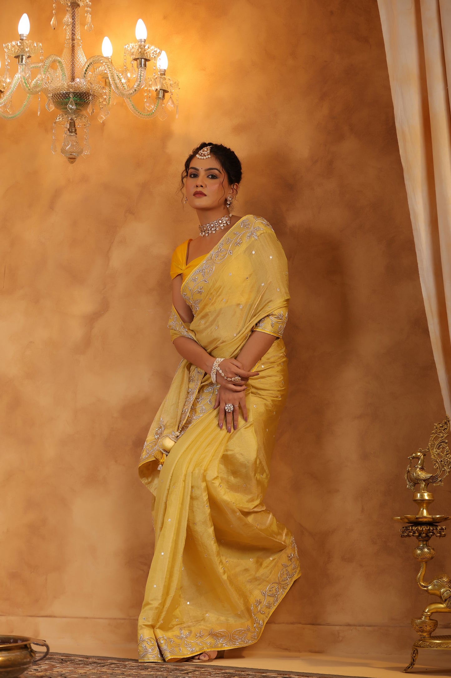 Yellow Katan Silk Tissue Saree