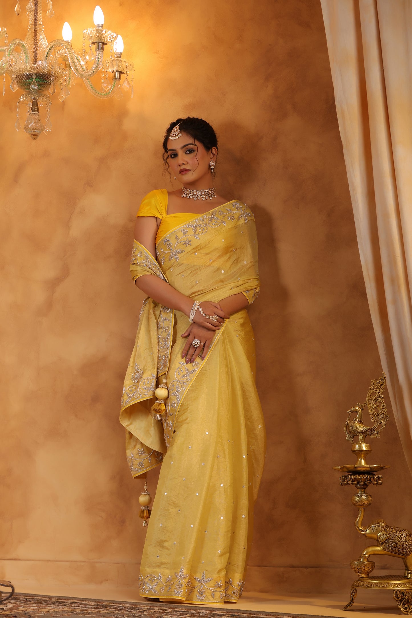 Yellow Katan Silk Tissue Saree