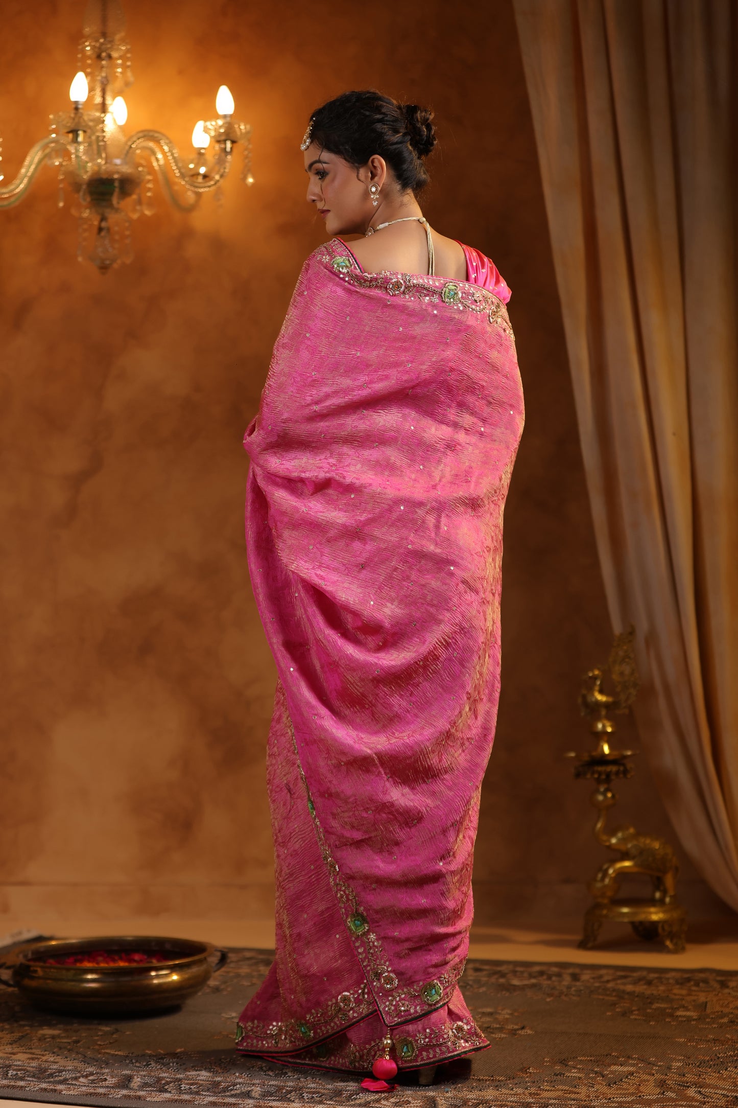 Petal Pink Jacquard Crush Tissue Saree