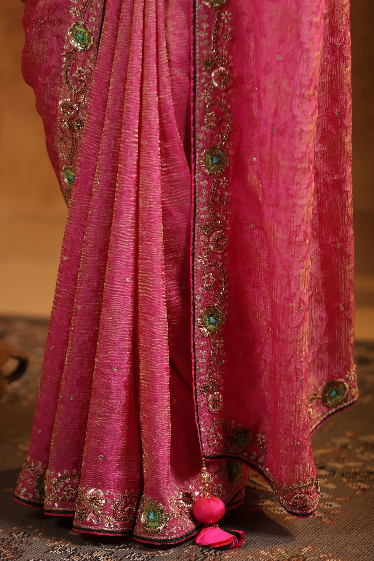 Petal Pink Jacquard Crush Tissue Saree