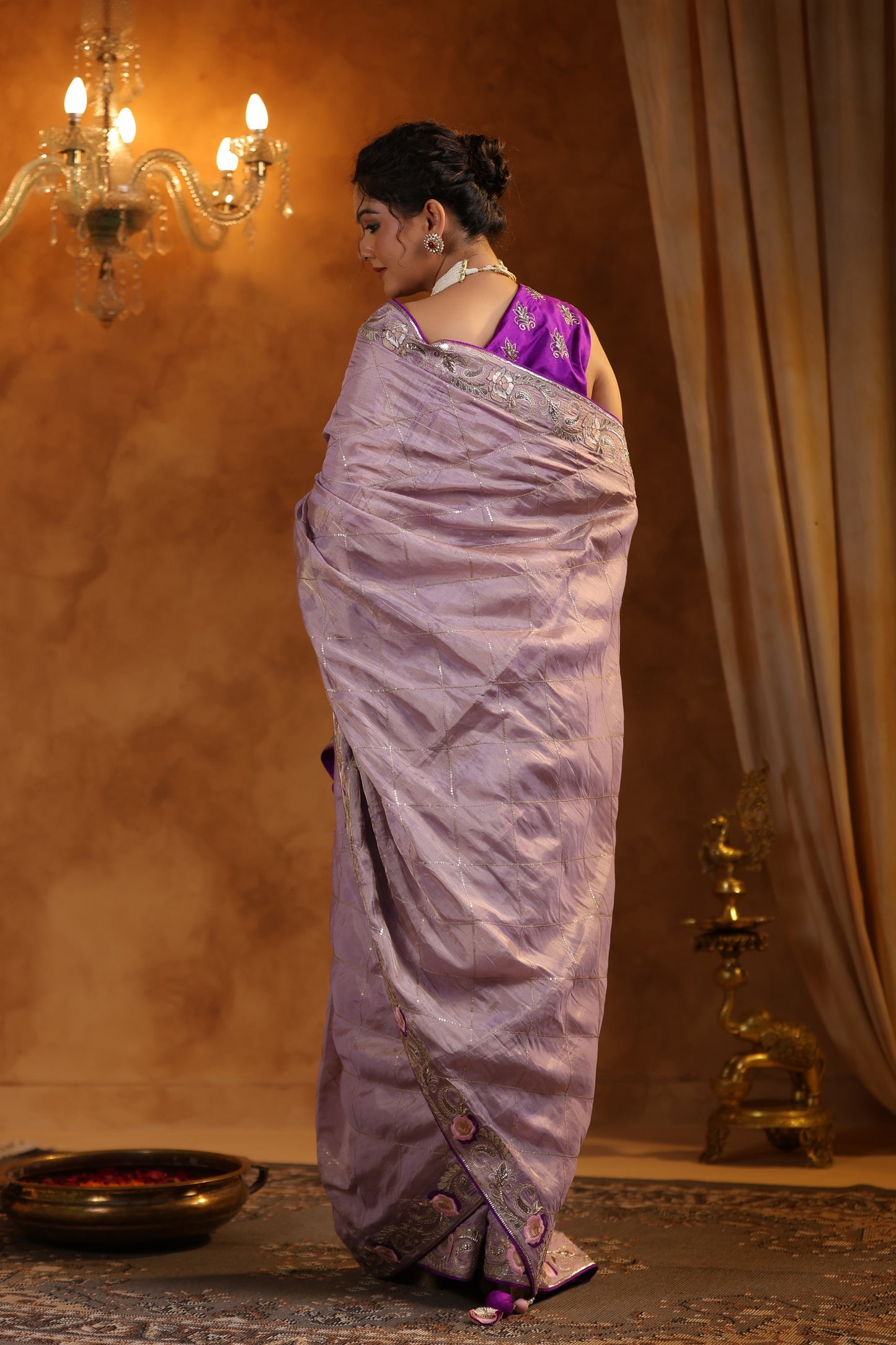 Lavender Katan Silk Tissue Saree Set