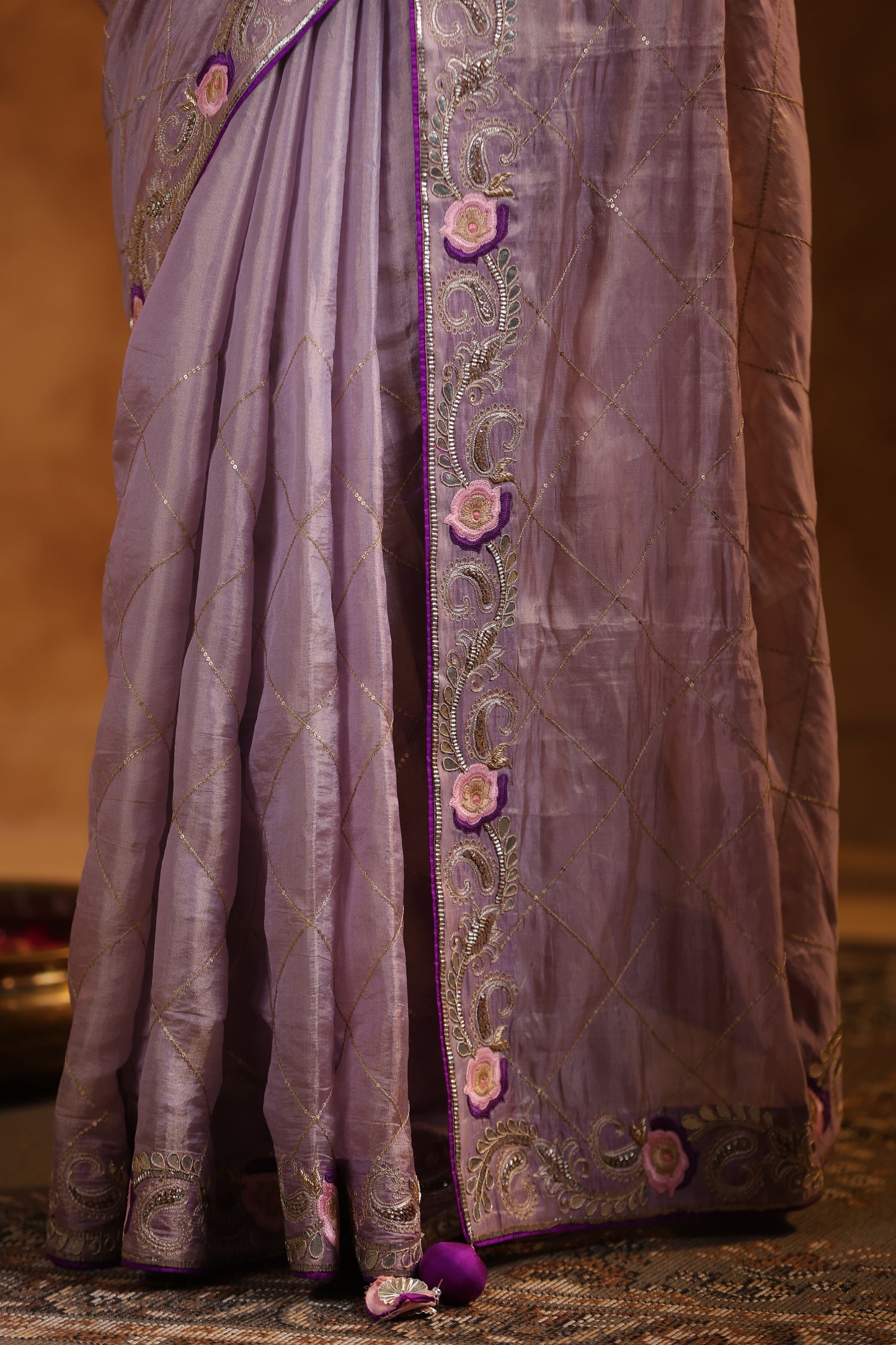 Lavender Katan Silk Tissue Saree Set