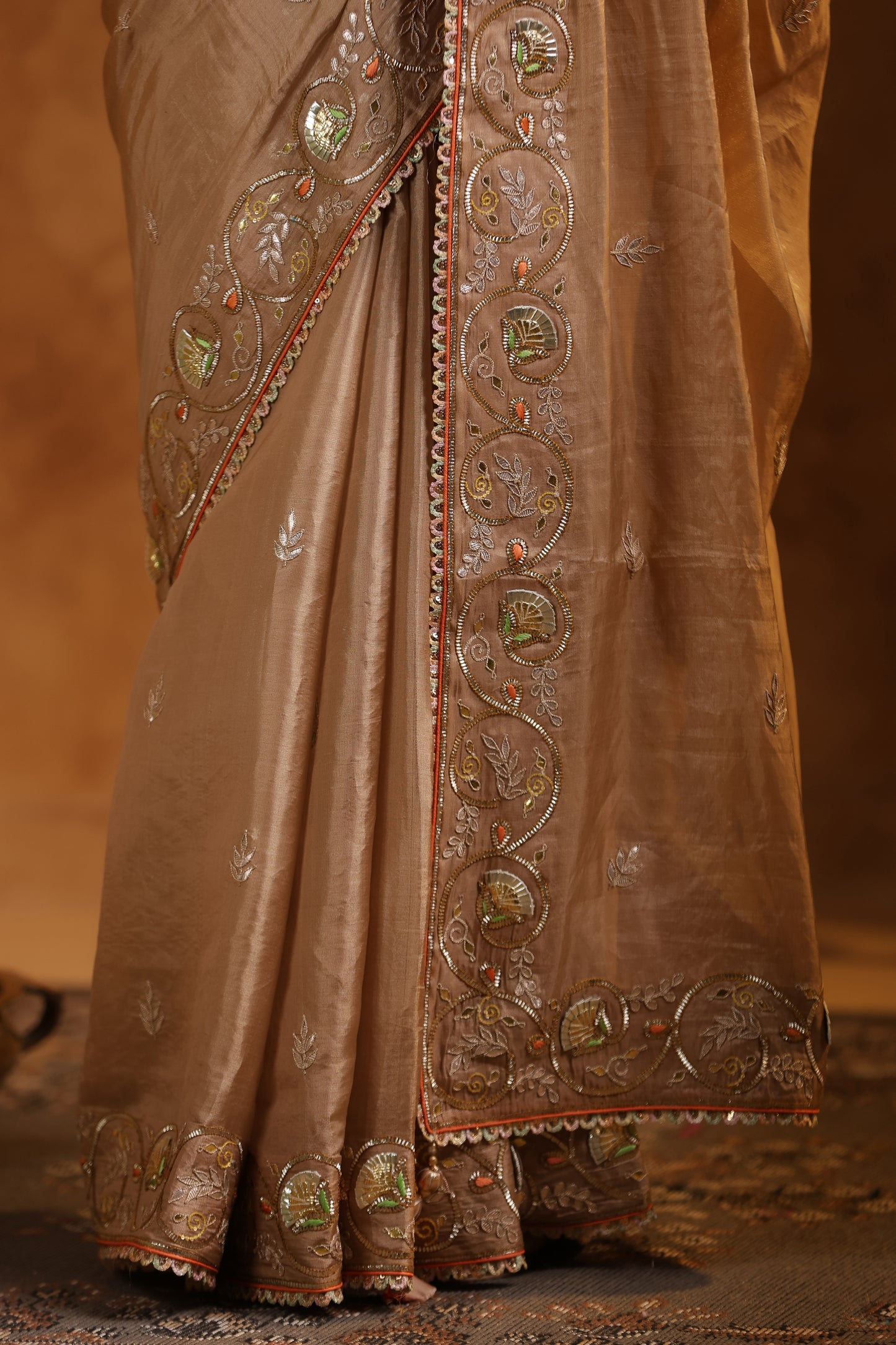 Bronze Bliss Katan Silk Tissue Saree Set