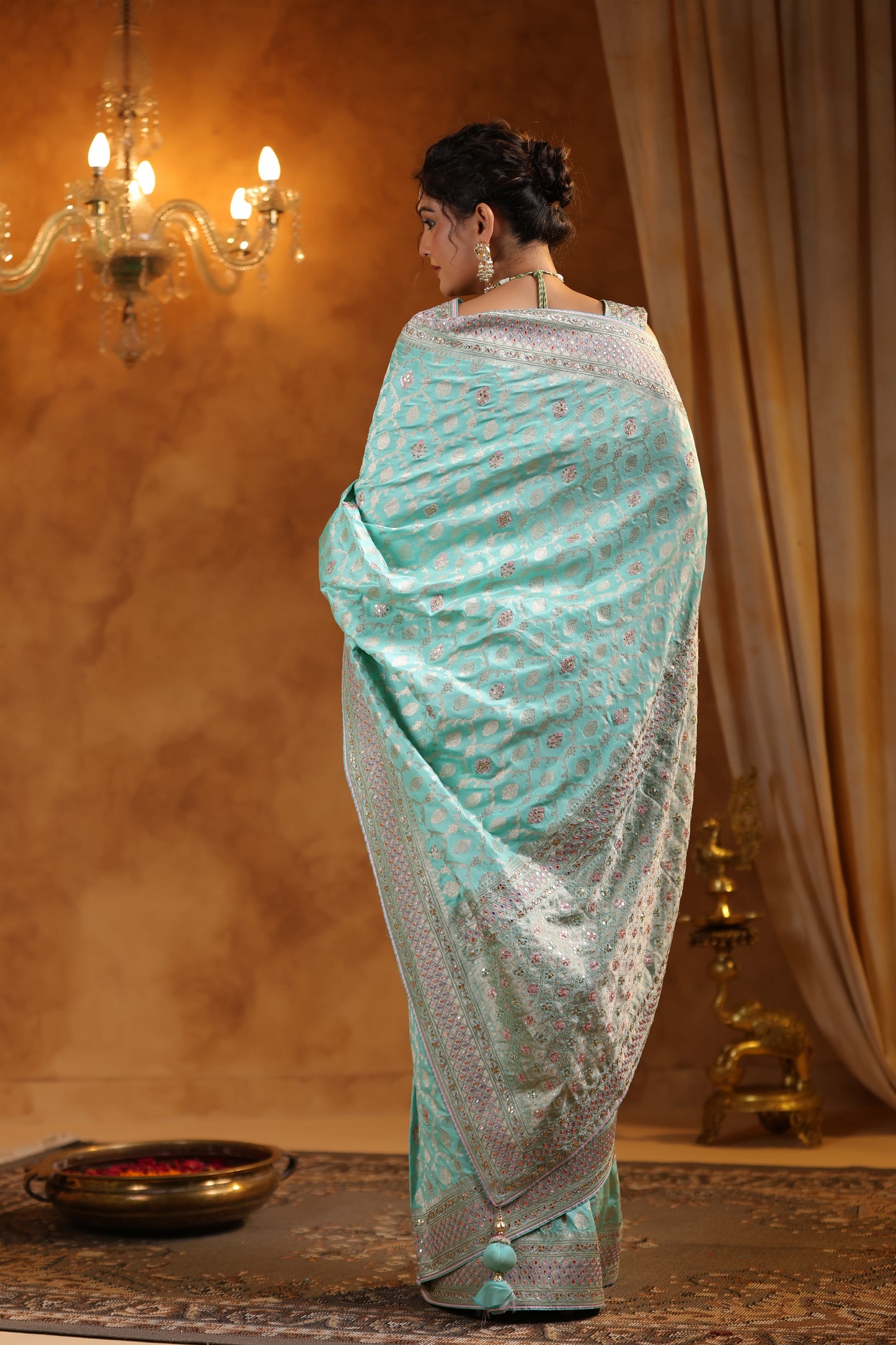 Celestial Blue Banarasi Silk Saree Set