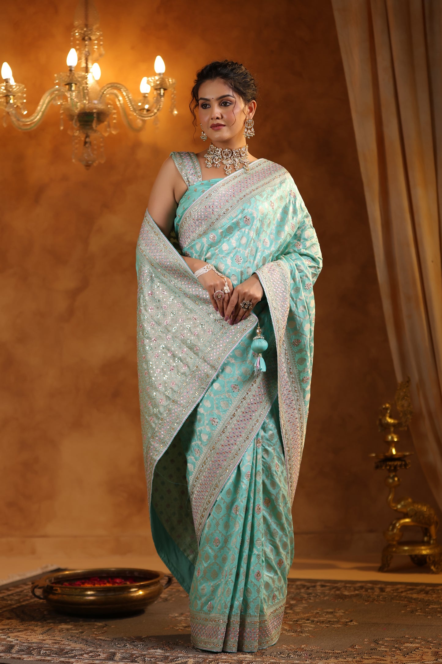 Celestial Blue Banarasi Silk Saree Set