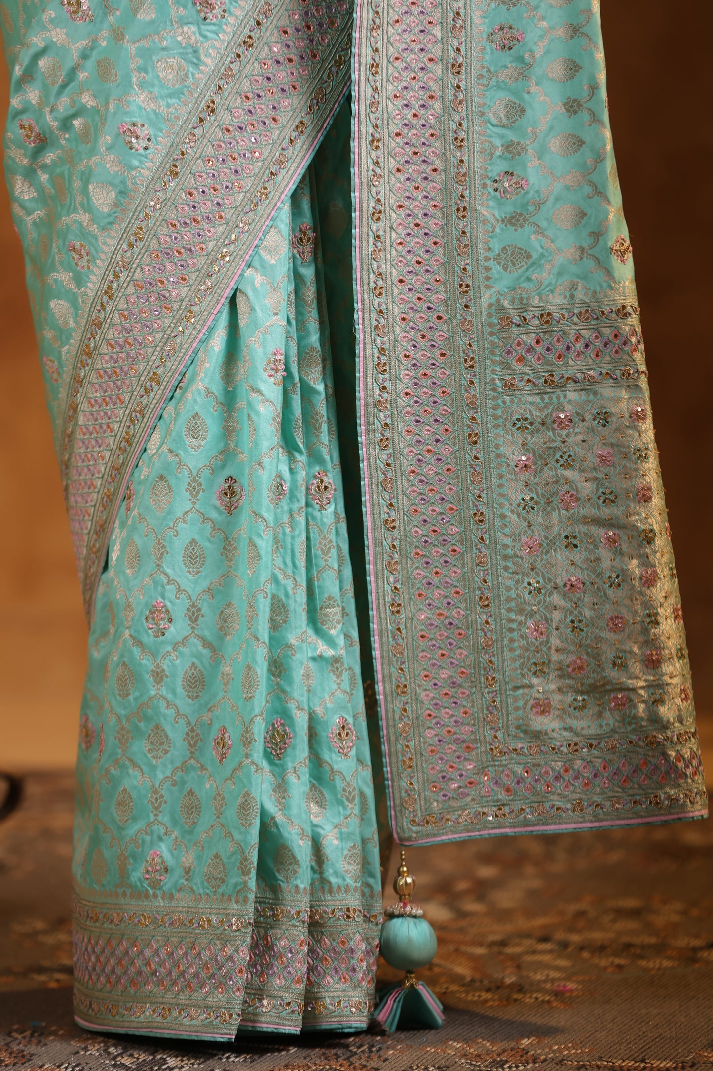 Celestial Blue Banarasi Silk Saree Set