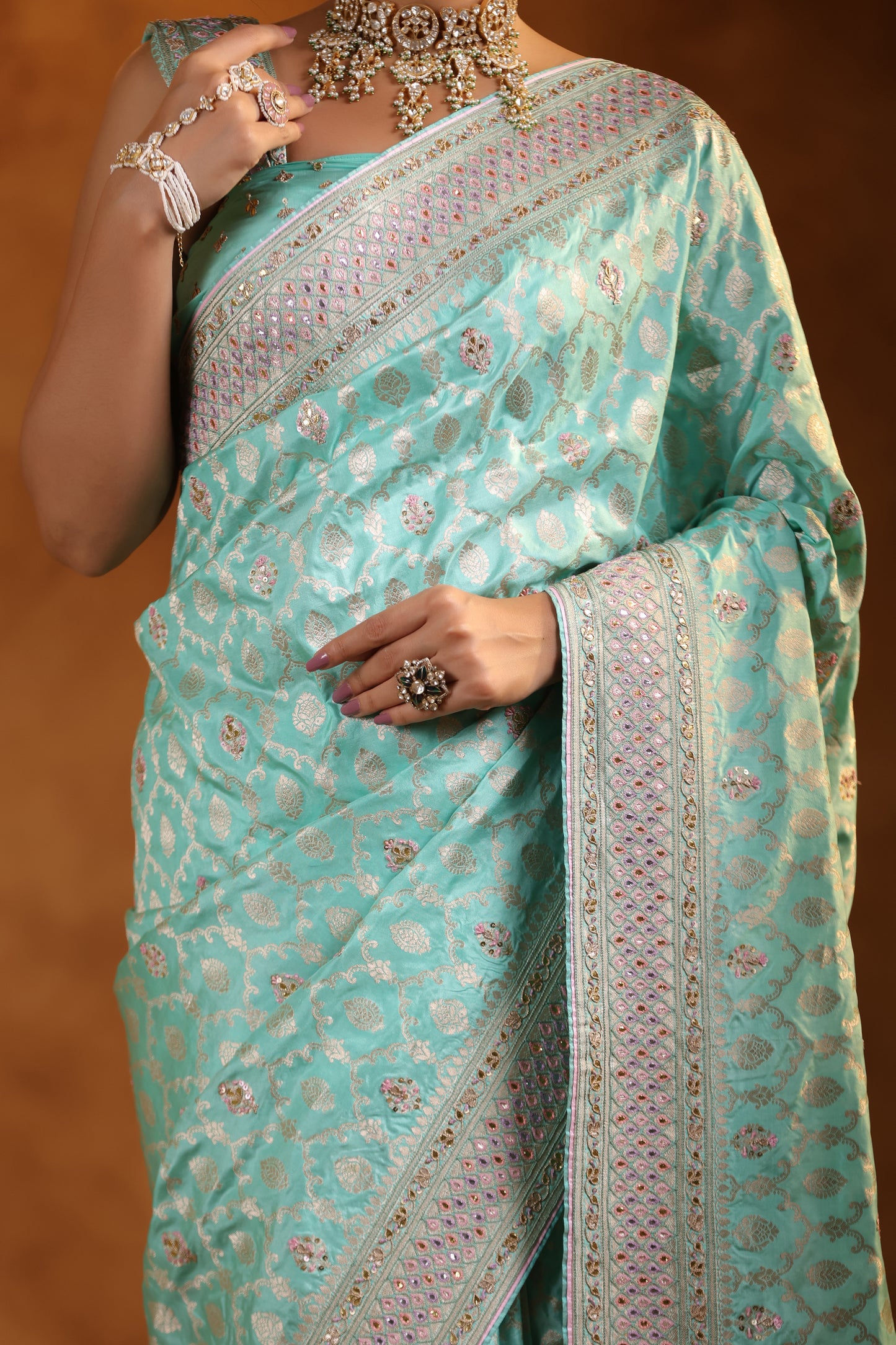 Celestial Blue Banarasi Silk Saree Set