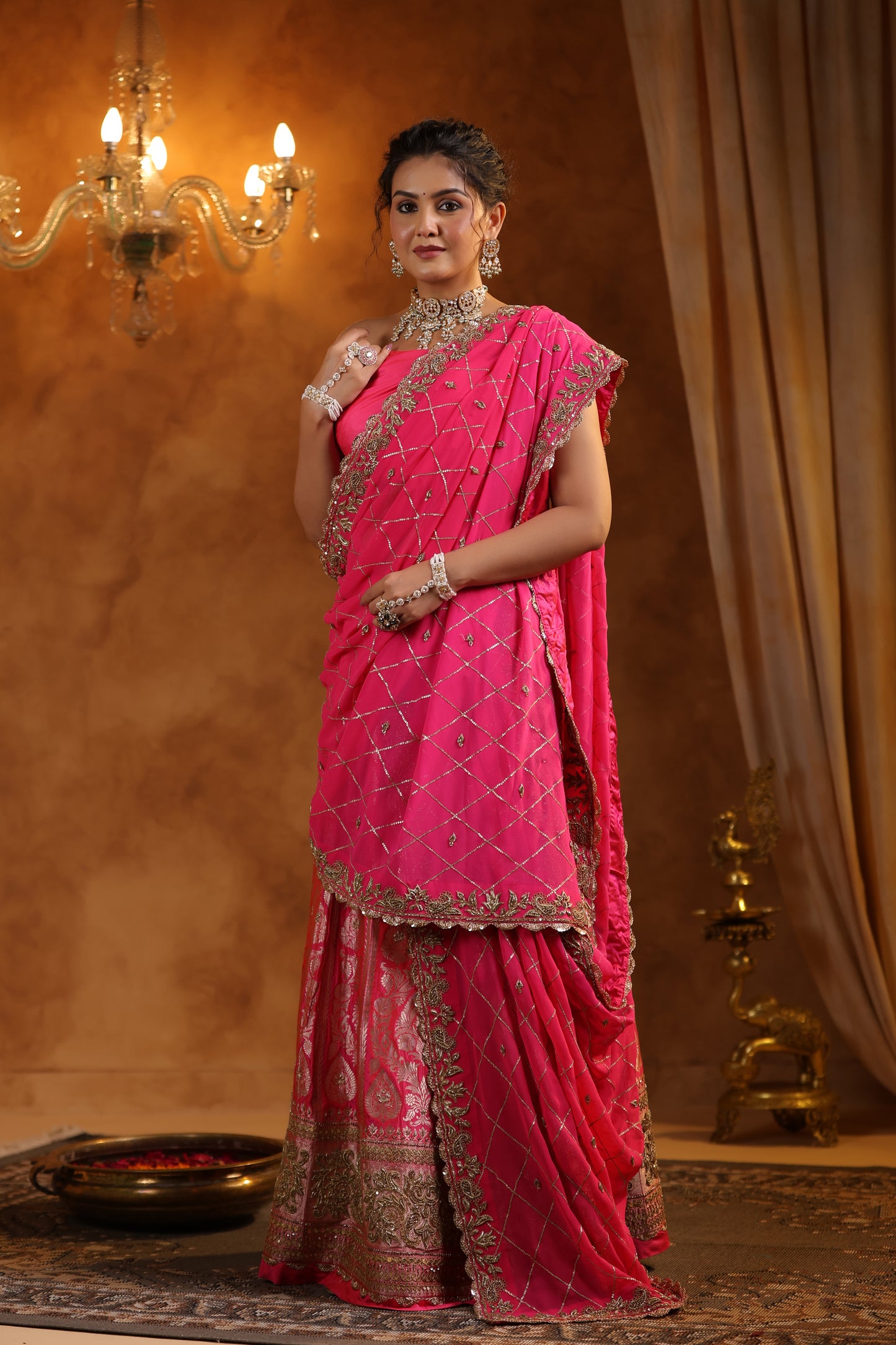 Pink Banarasi Lehenga with Intricated Zardozi Georgette Dupatta