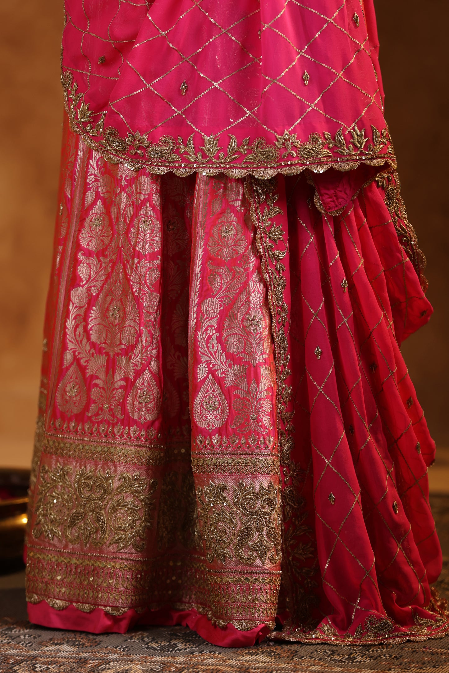 Pink Banarasi Lehenga with Intricated Zardozi Georgette Dupatta