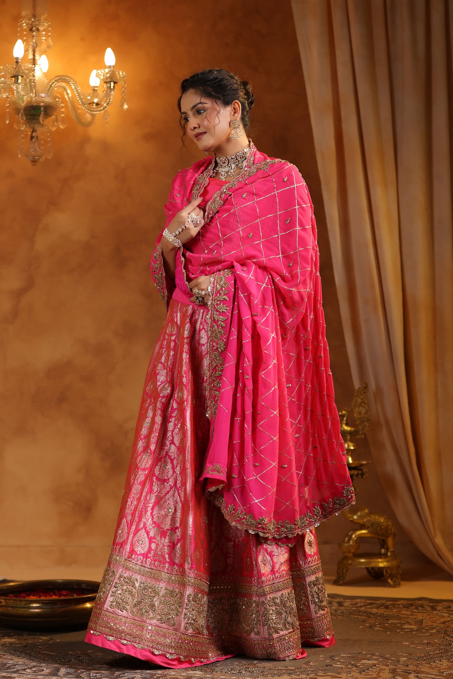 Pink Banarasi Lehenga with Intricated Zardozi Georgette Dupatta