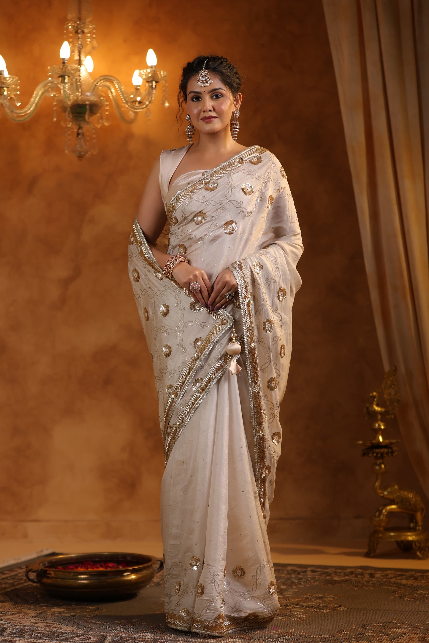 Golden Whisper Katan Silk Tissue Saree