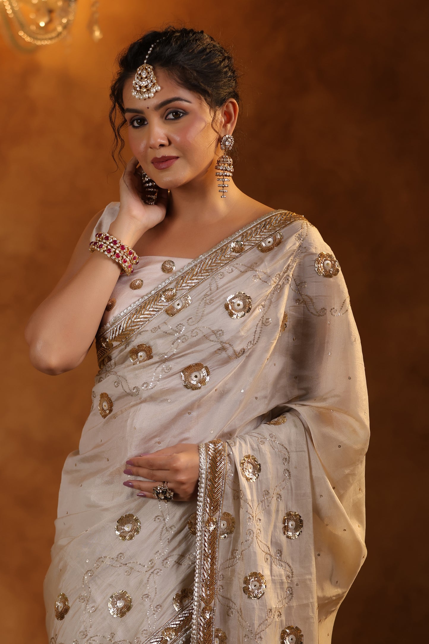 Golden Whisper Katan Silk Tissue Saree