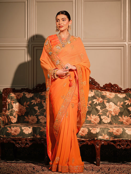 Saree - Georgette Blouse - Silk
