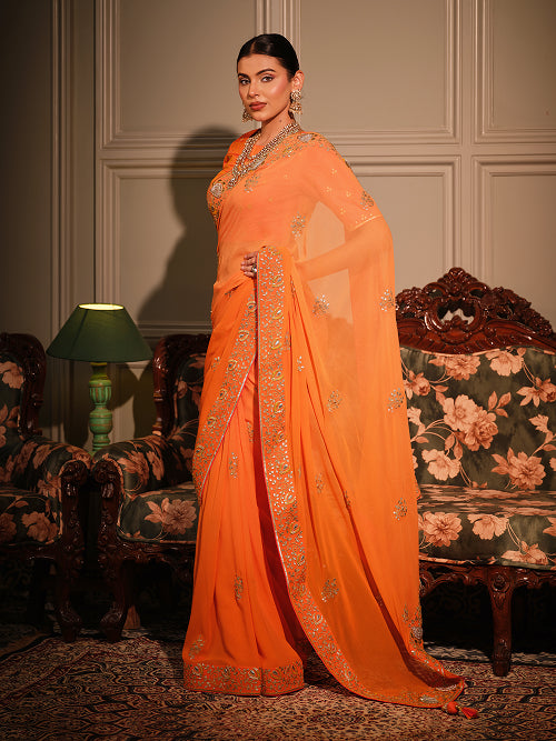 Saree - Georgette Blouse - Silk