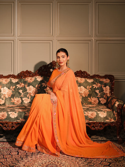 Saree - Georgette Blouse - Silk