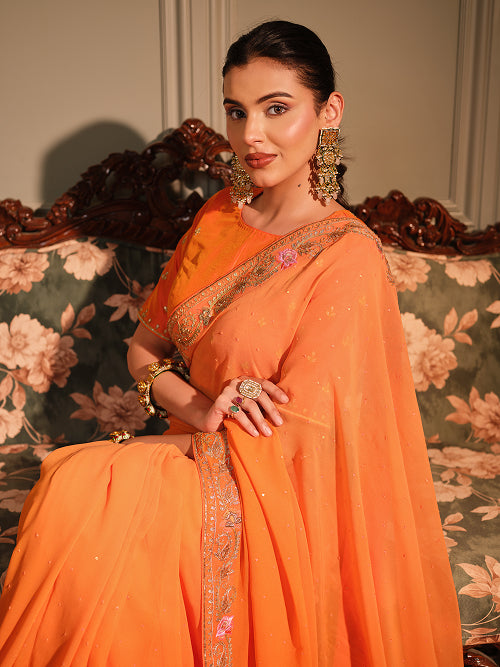 Saree - Georgette Blouse - Silk