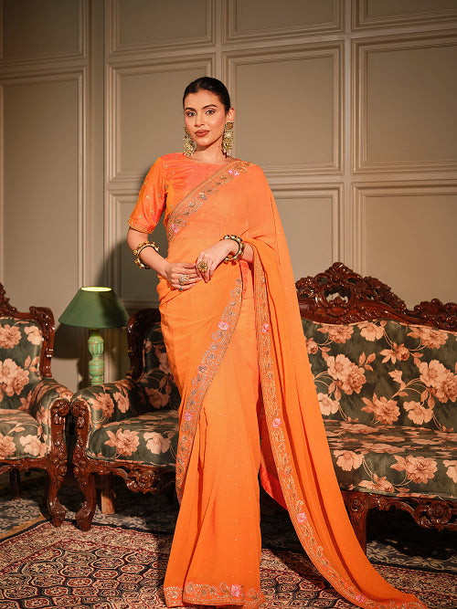 Saree - Georgette Blouse - Silk