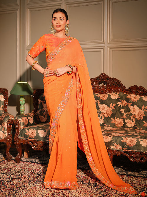 Saree - Georgette Blouse - Silk