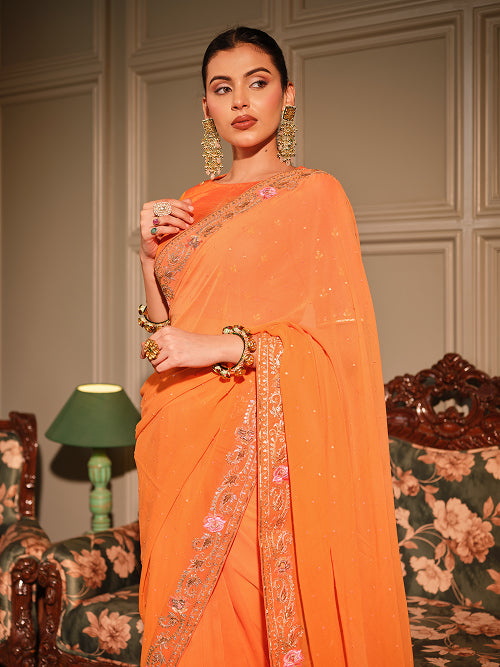 Saree - Georgette Blouse - Silk